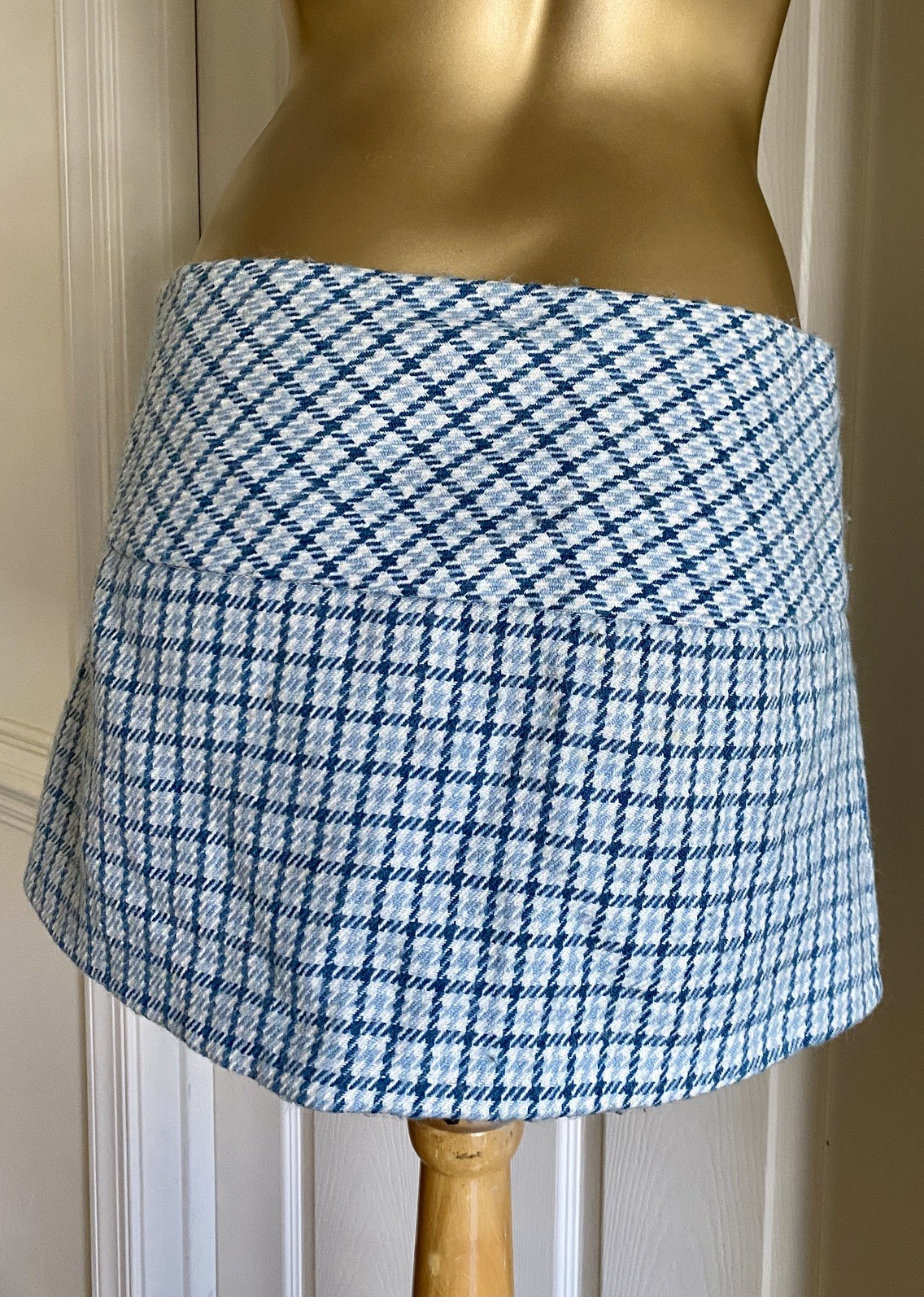 Vtg Y2K Abercrombie Houndstooth Plaid Micro Mini Skirt Size 4 Coquette Grunge