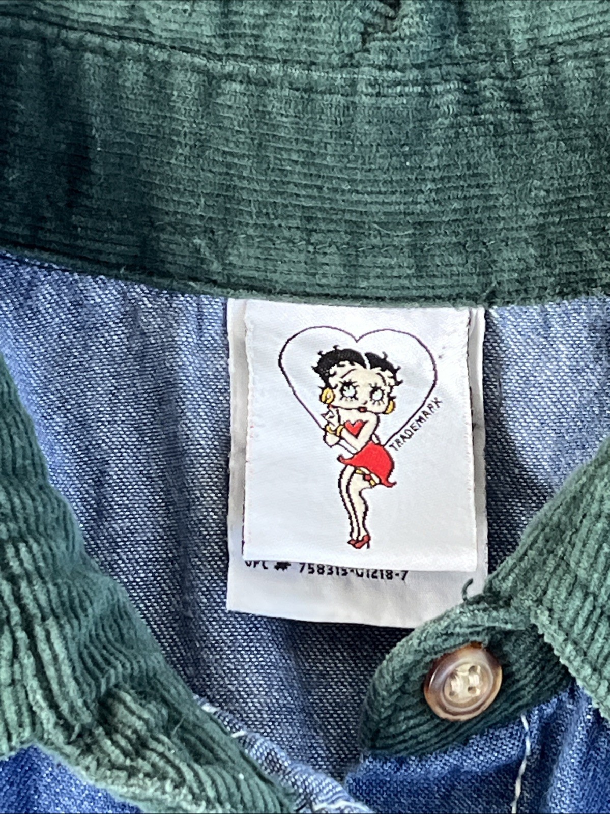 Vintage Betty Boop Embroidered Denim Button-Up Long Sleeve Shirt L Womens 1990’s