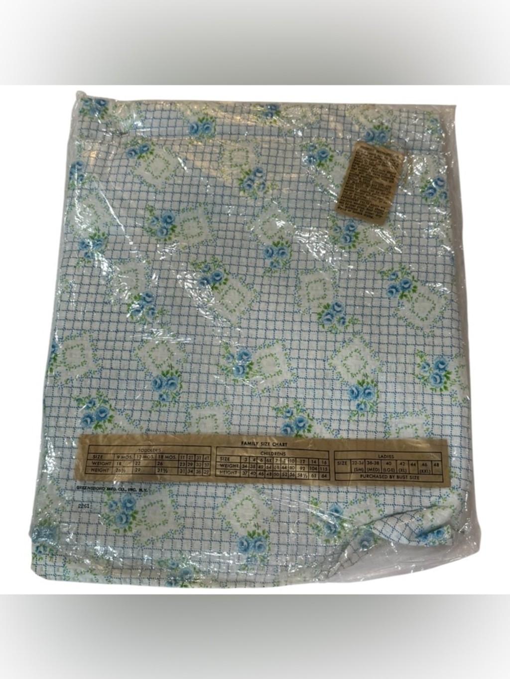 Vtg Greencraft Blue Floral Nightgown Cottagecore Smocked Cotton Size L XL NOS
