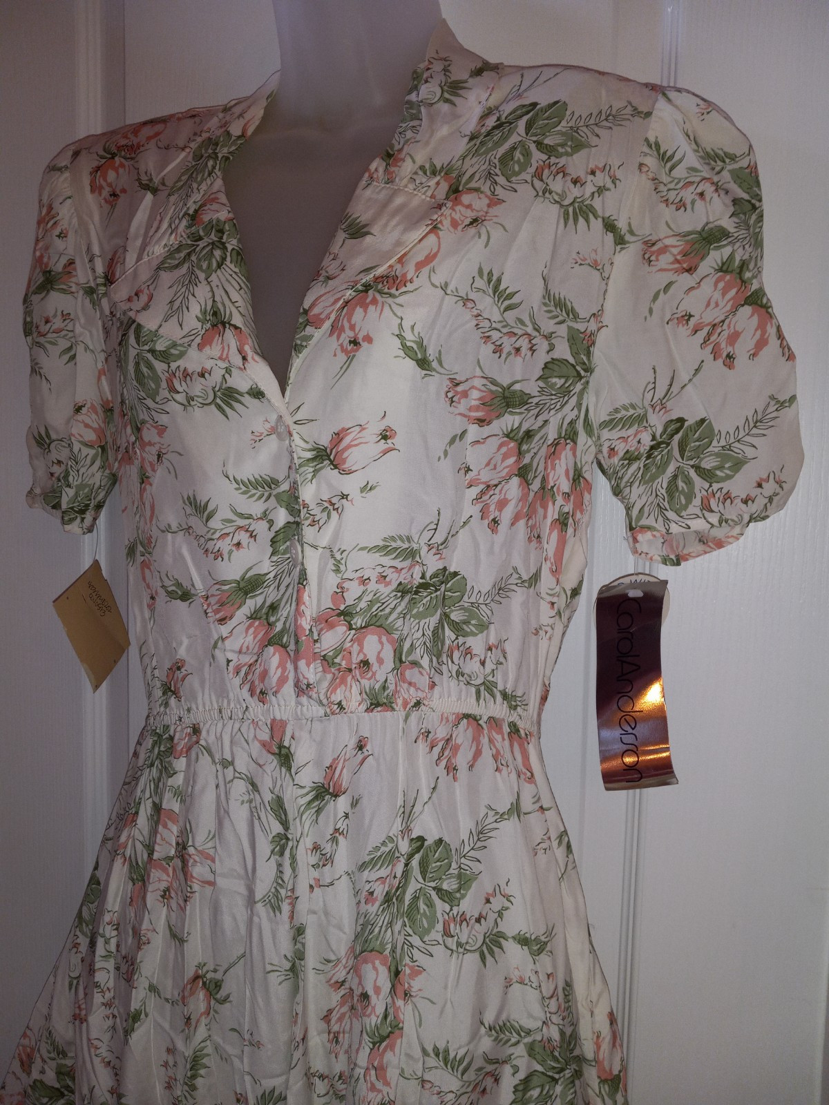 Vintage Carol Anderson Rose Bouquet Novelty Print Rayon Dress Cottagecore NWT