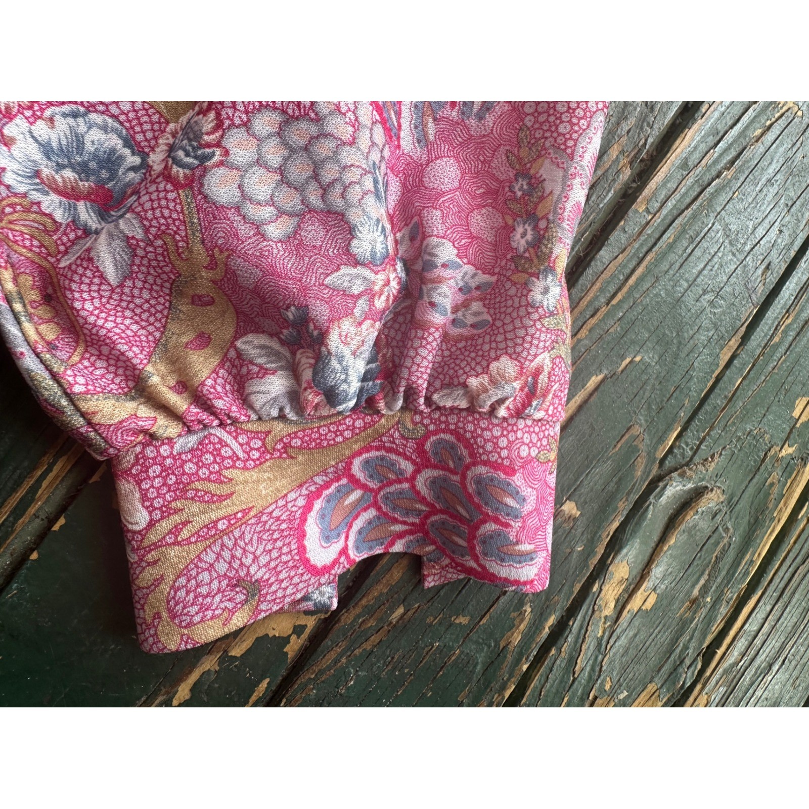 Lady Graff Vintage Pink Paisley Floral Pussy Bow Blouse Size 42 Long Sleeve Top