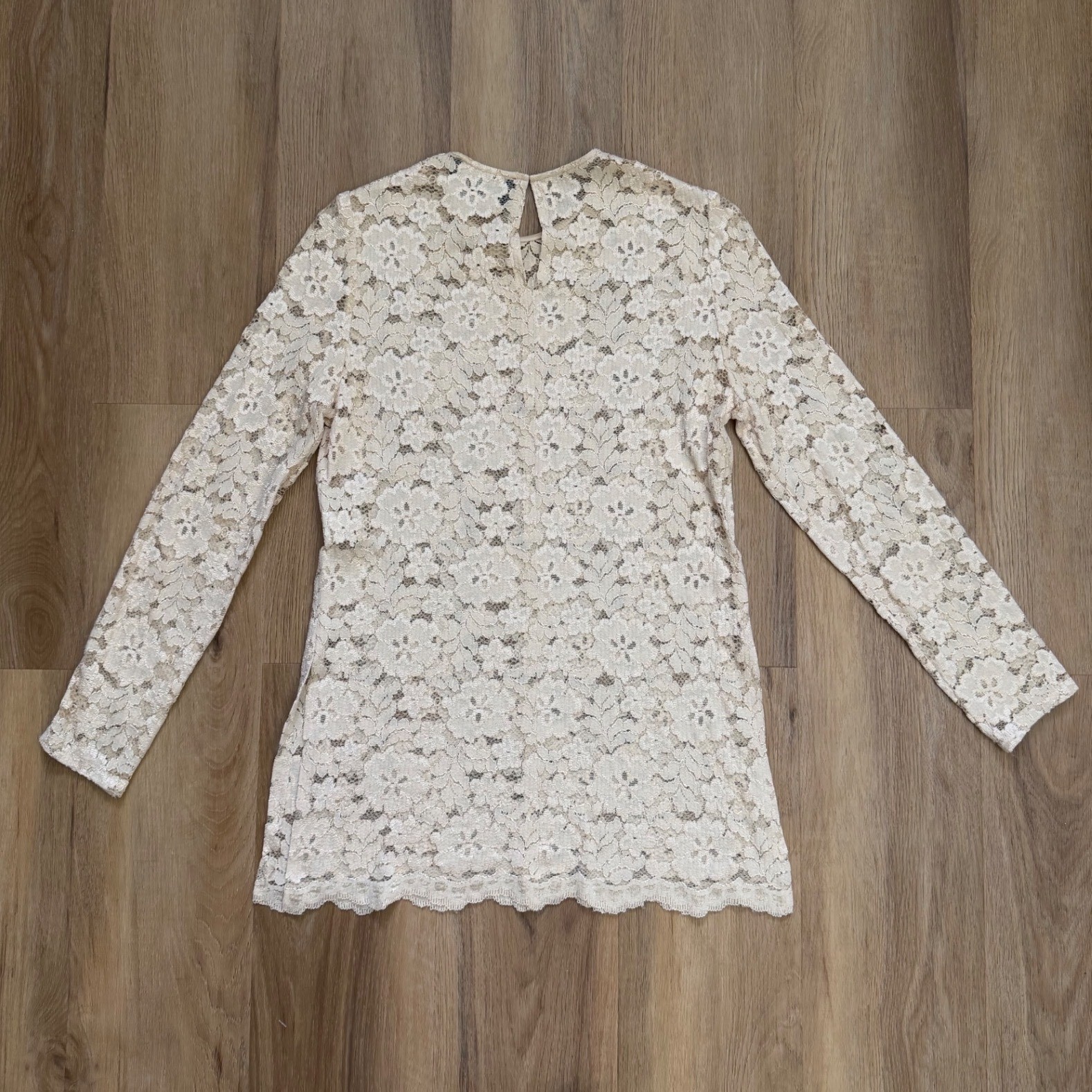 Vintage Lace Blouse Cream gold Floral Long Sleeve 12 coverup boho festival