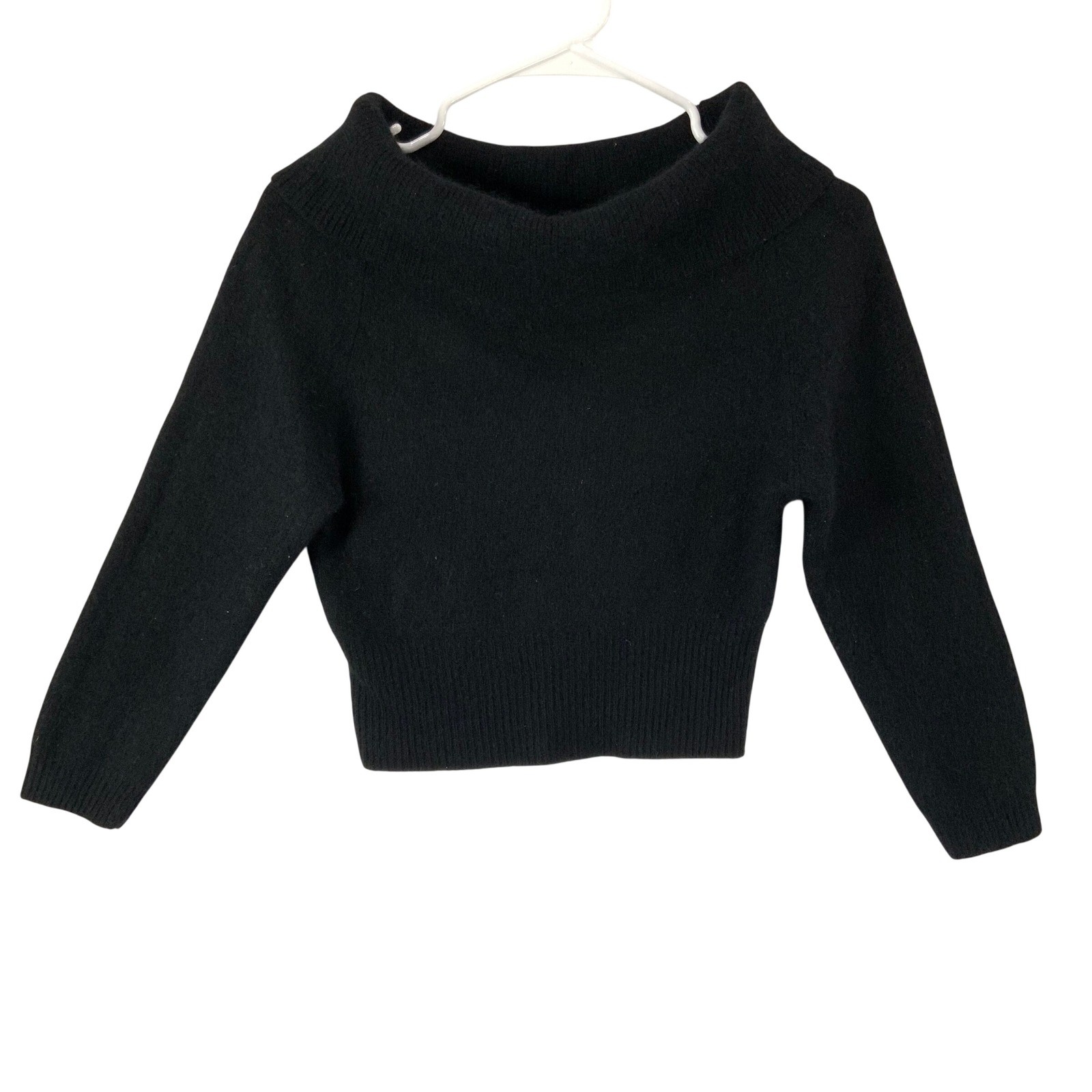 Contempo Casuals Vintage Black Angora Lambswool Cropped Sweater Turtle Neck Sz M