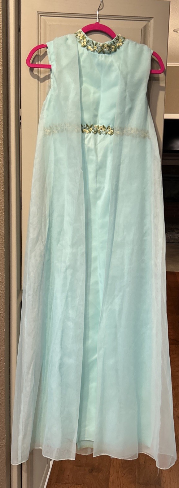 Vtg 60s Formal Evening Gown Seafoam Blue Green XS – Small Tafeta Chiffon READ