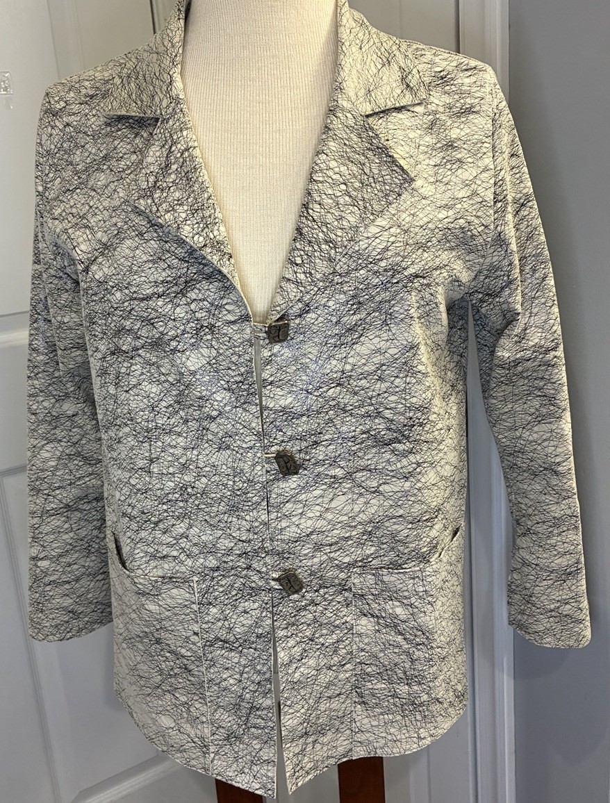 Vintage Y2K Mack & Mack Jacket Blazer Women XS White Black Scribble Line Artsy