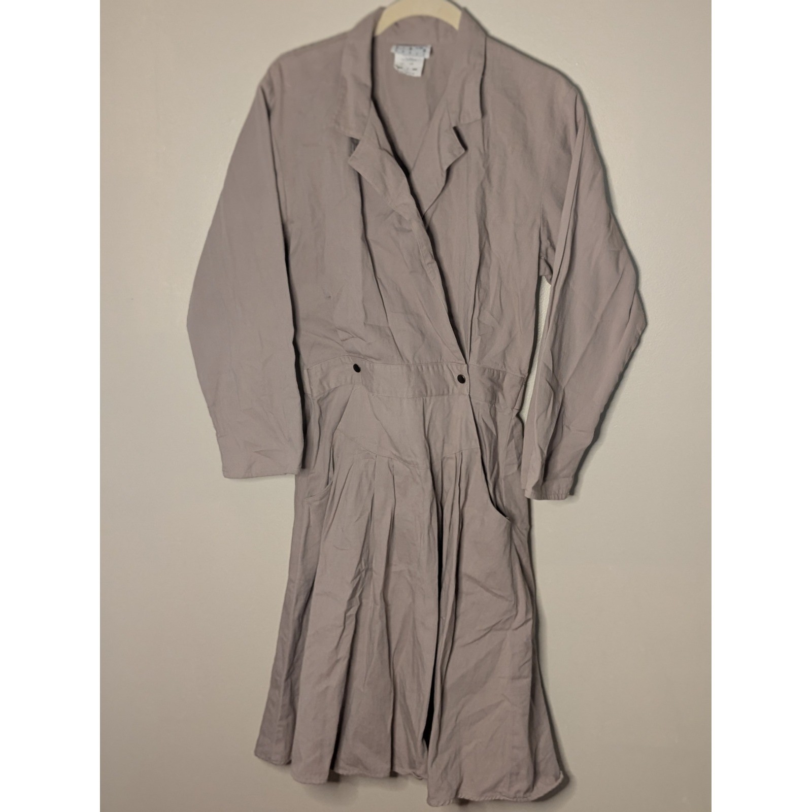 Vintage You Babes Mauve Cotton Wrap Dress Long Sleeve Pleated Pockets Size 9