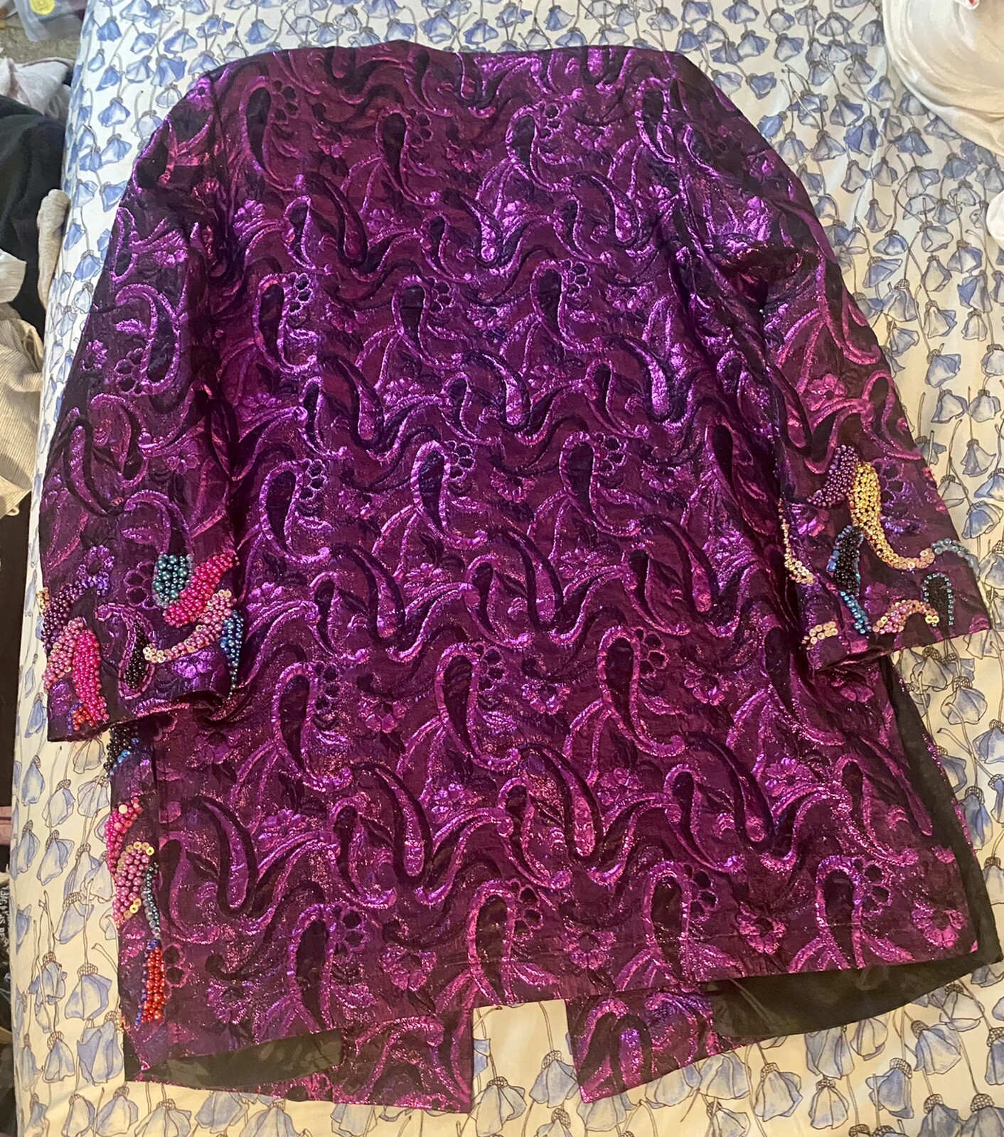 Diane Freis Vintage Beaded Tassel Purple Jacket & Skirt Sequin One Off 1980s