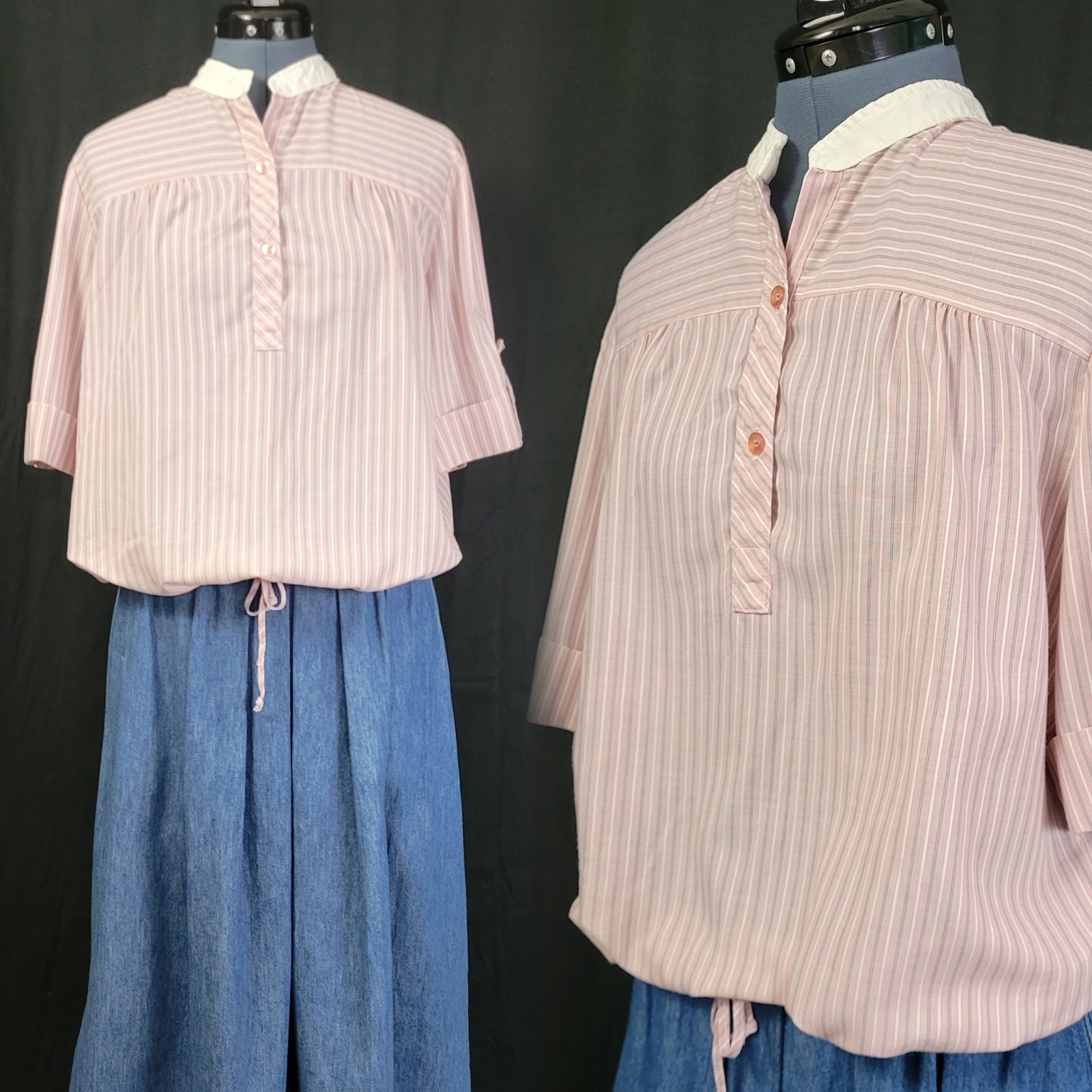 Vintage Miss Fashionality Pink/White/Grey Striped Top w White Collar Size 17/18