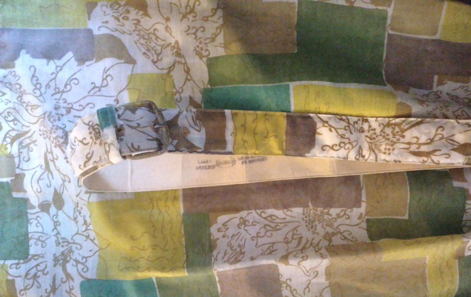 Vintage 50s Dress M Novelty Print Green Yellow Original Belt cotton chiffon 60s