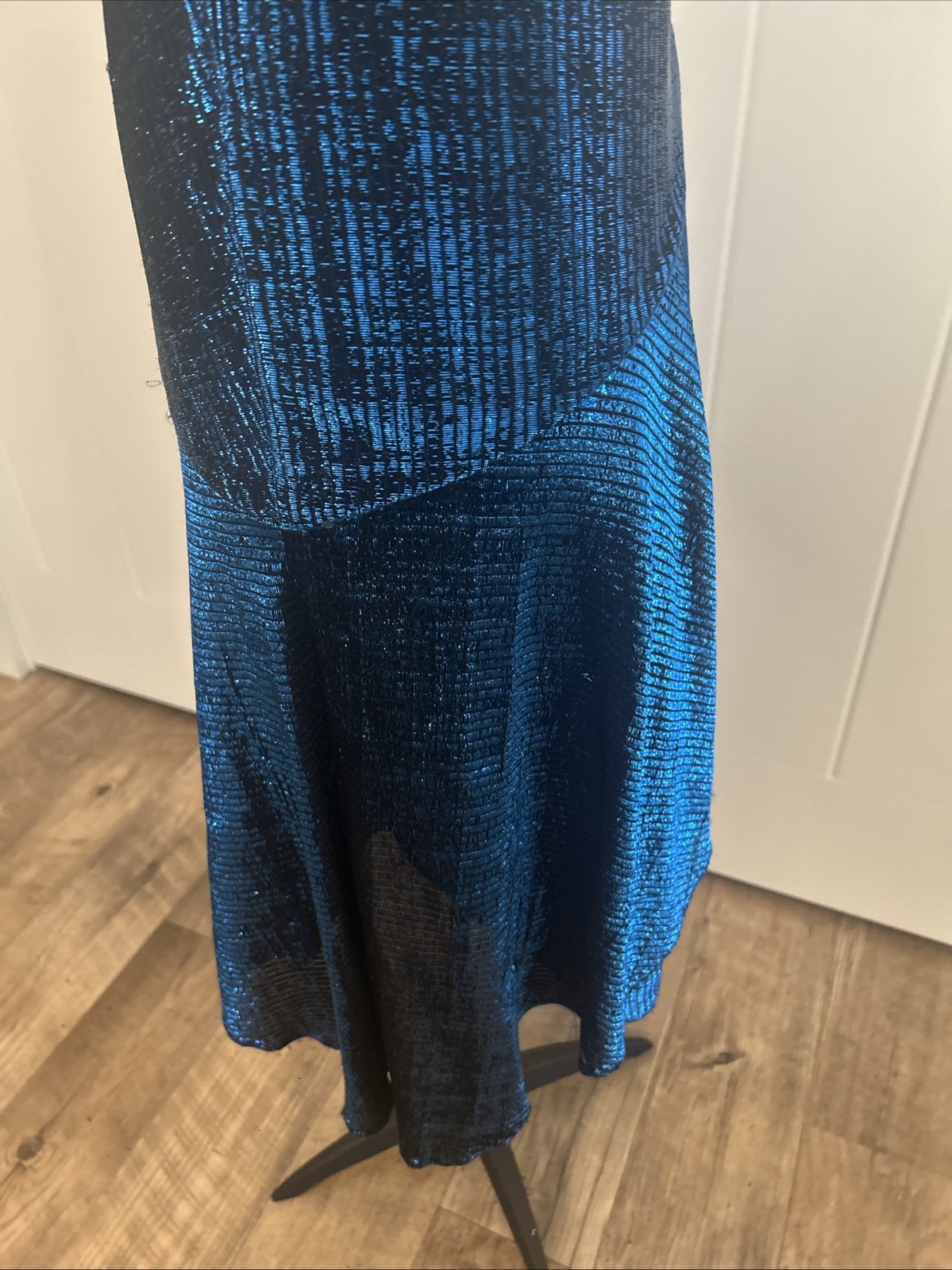 Vintage 1980’s New Leaf Blue Metallic Lame Fabric Asymmetrical Dress Size 5/6