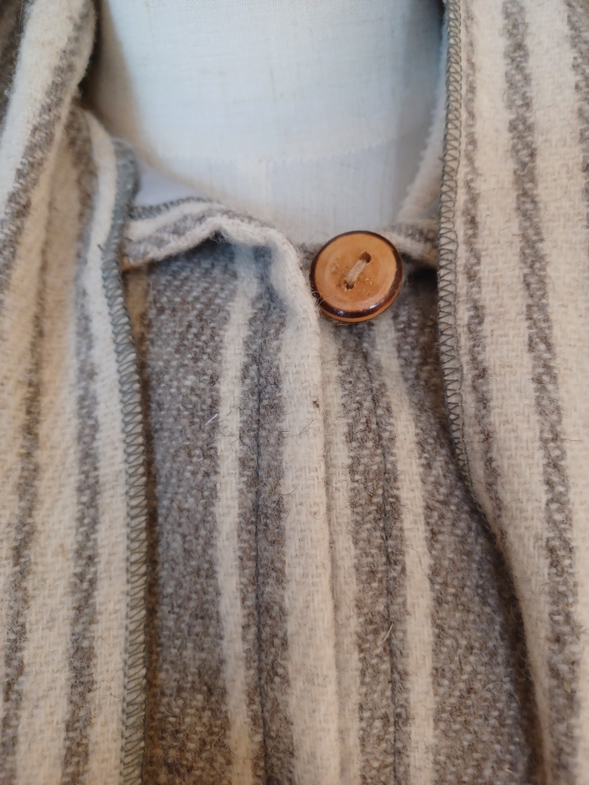 Vintage 1960s/1970s Grey Stripe Wool Boho Victorian Cottagecore Cloak Coat