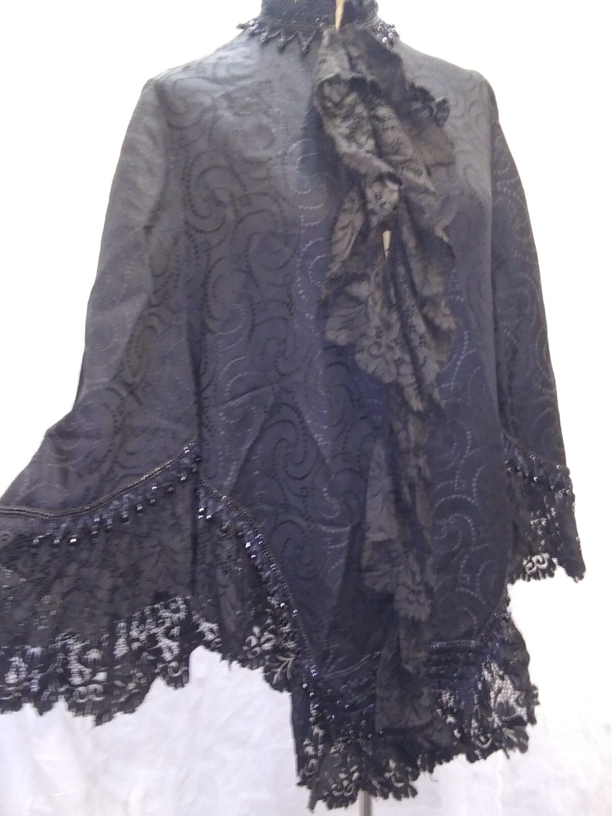 Vintage 1890’s 1900’s Black Rayon Silk Beaded Fringe Jacket M. R&A St. John M