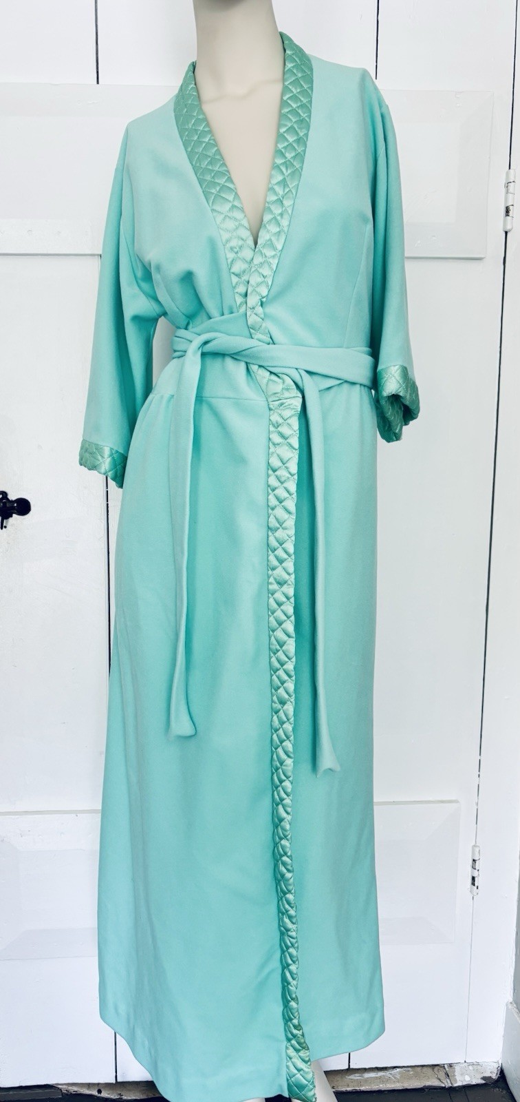 Vintage Loungewear By Artemis Gossard Robe Teal Green With Satin Trim Women’s S
