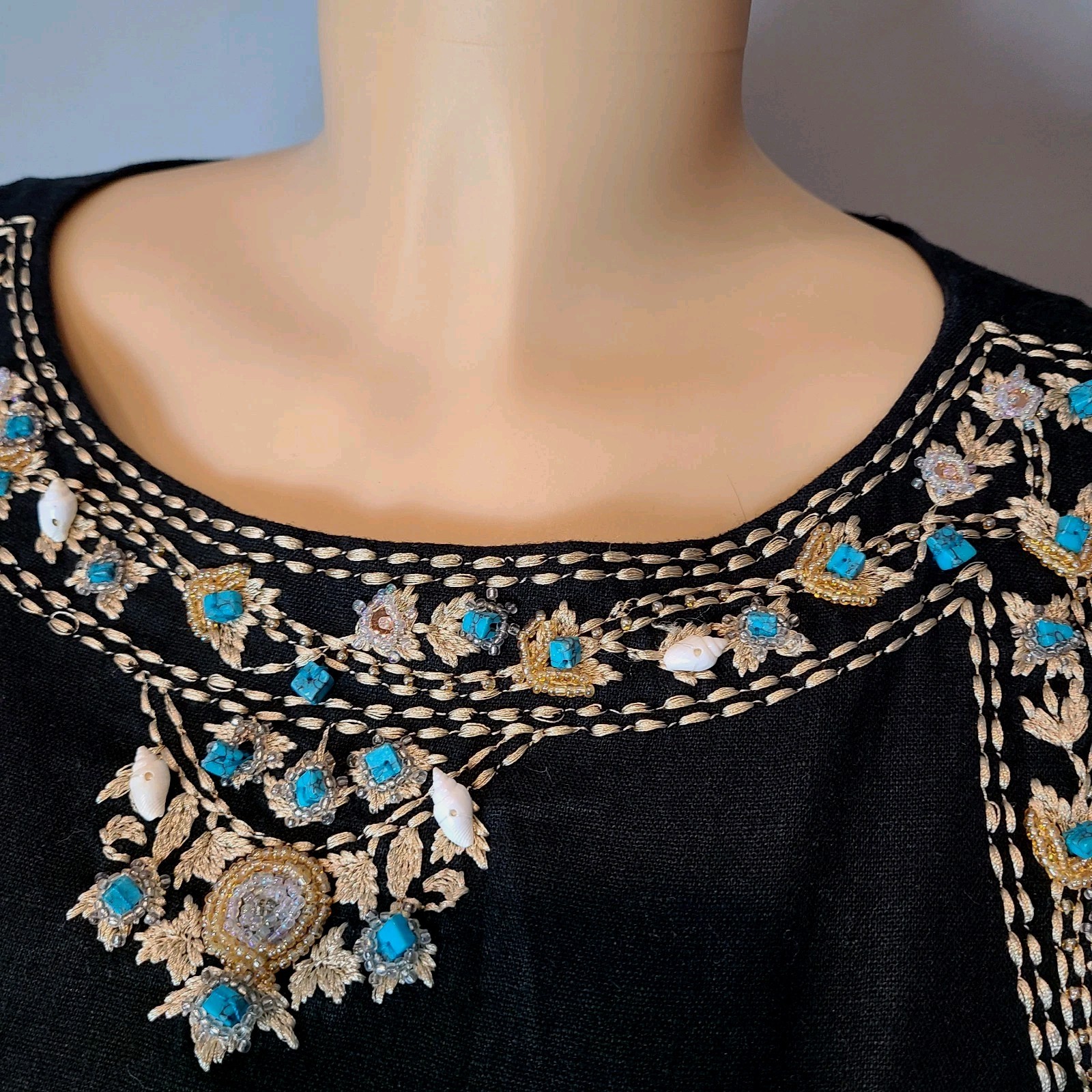 VTG Jessica Howard Dress Sz 8 Linen Seashell Embroidered Nautical Resort Cruise
