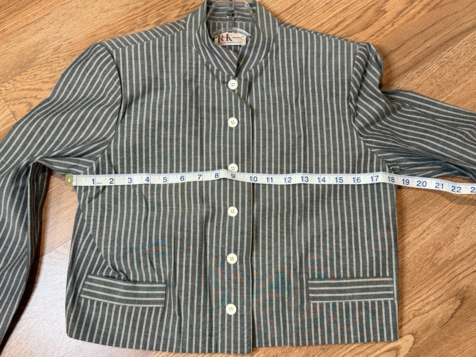 Vintage 70s 80s R&K Originals Gray White Striped Cropped Jacket Size 10 Suit