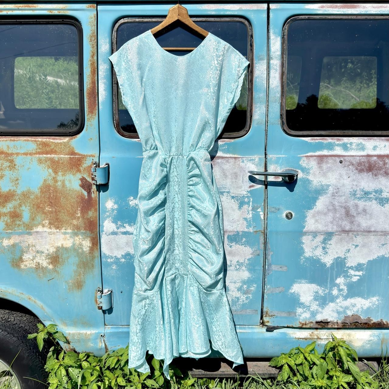 80s Amy’s place New York sea foam jacquard sheen satin dress mermaid skirt
