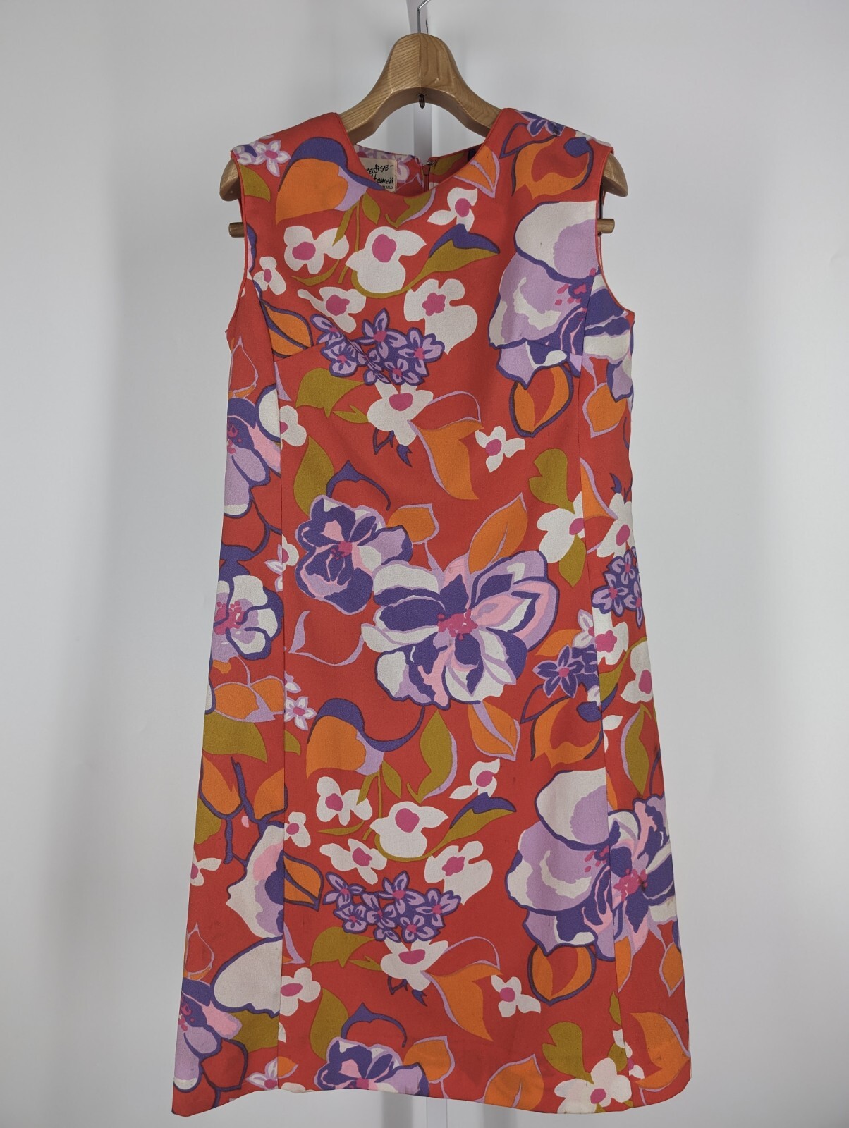 Paradise Hawaii Honolulu Aloha Floral Pop Art Vtg 60s Dress 36″ Summer Beach