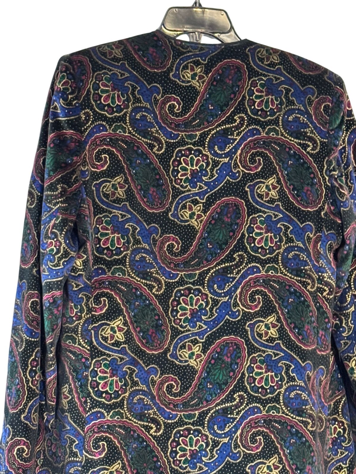 Vintage Koret Size 8 Velvet Paisley Open Front Blazer Jacket Shoulder Pads Soft
