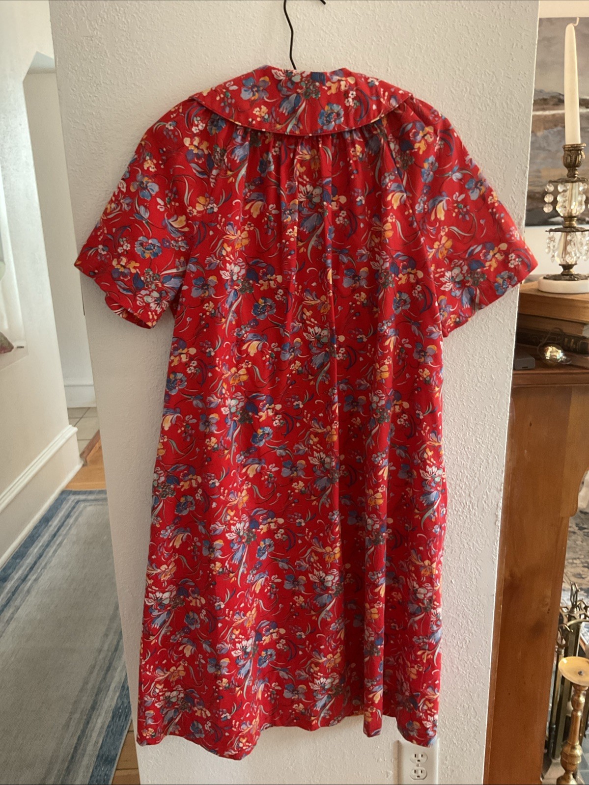 Damea Vintage Housecoat Womens Large Red All- Over Floral Print Grandmacore