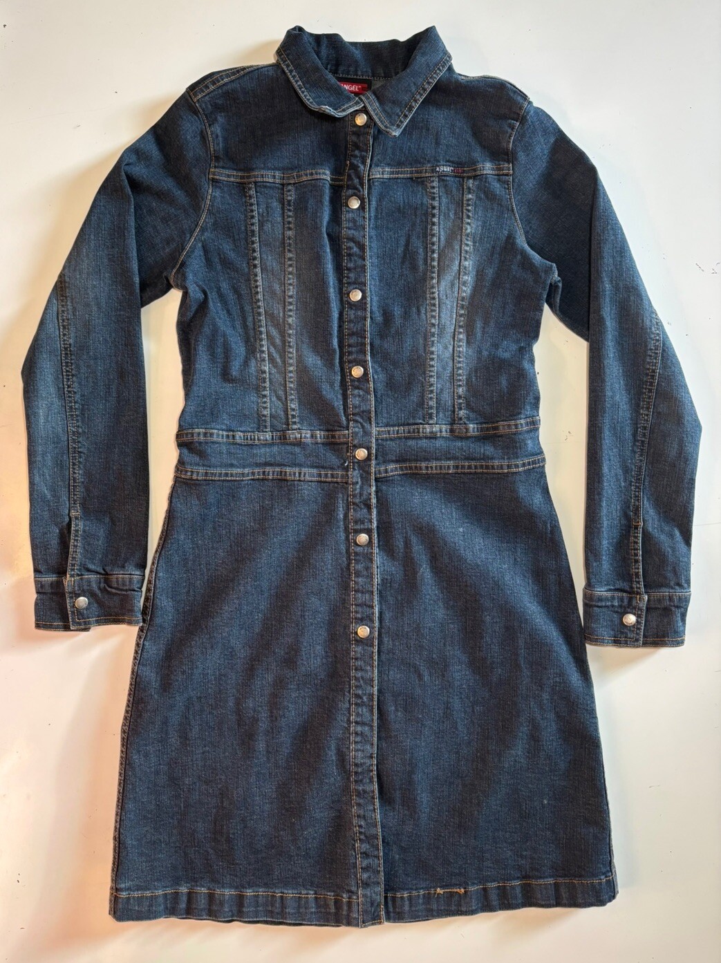 Vtg 80s 90s Angel Jeans Denim Snap Dress Womens Sz M Stretch Prairie Western