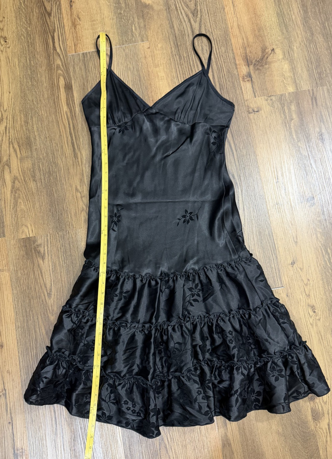 Vintage Y2K 90s Glam Satin Babydoll Slip Midi Dress Whimsigoth Floral Black L
