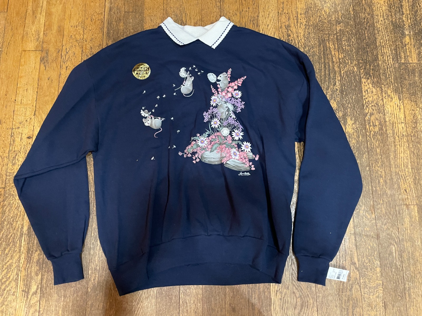 NWT Vintage Morning Sun Sweatshirt Womens XL Granny Mice Mouse Back Hit 1990’s