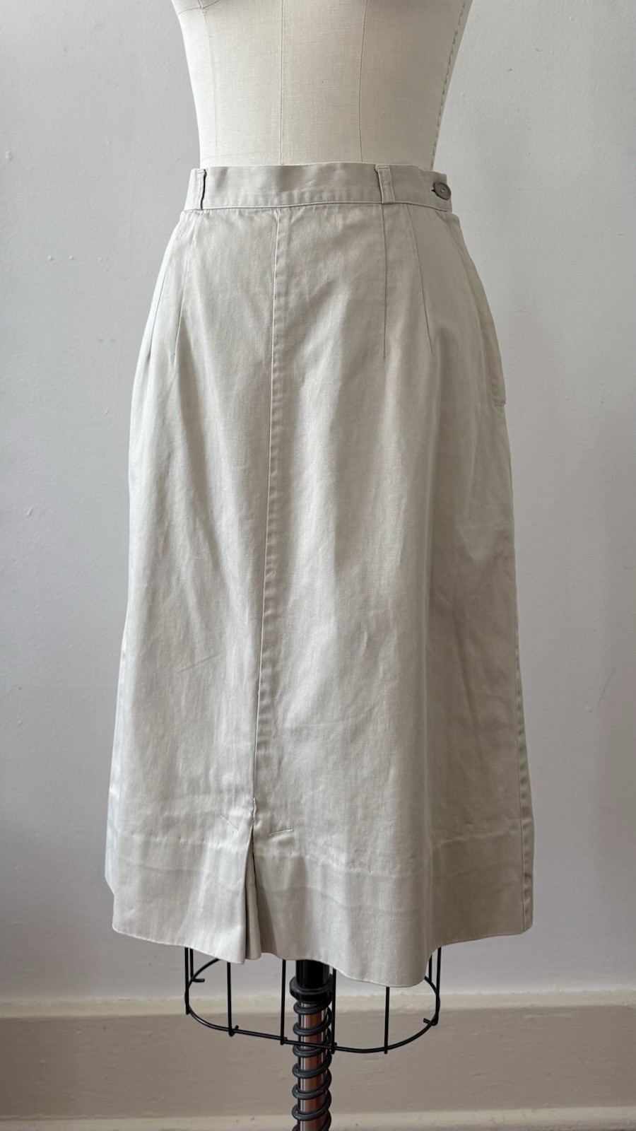 VTG 1950s Sportswear Cotton Twill High Waist A-Line Midi Skirt Metal Side Zip S