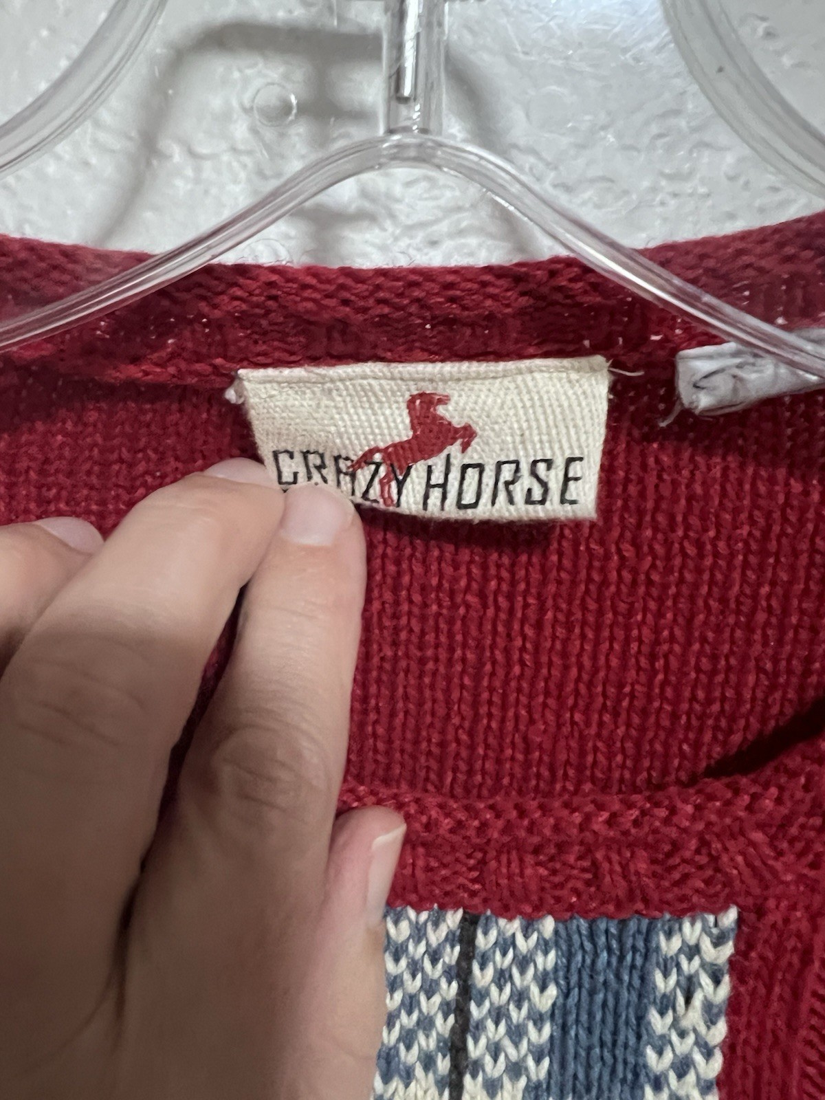 Vtg 80s Crazy Horse Sm Red Sweater Rose Embroidered Plaid Novelty Knit