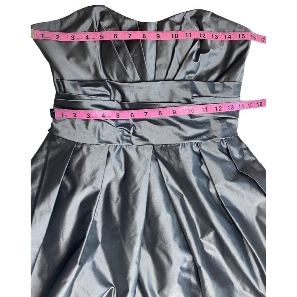 Watters & Watters Strapless Gunmetal Silver Gray Taffeta Ruched Dress sz 8