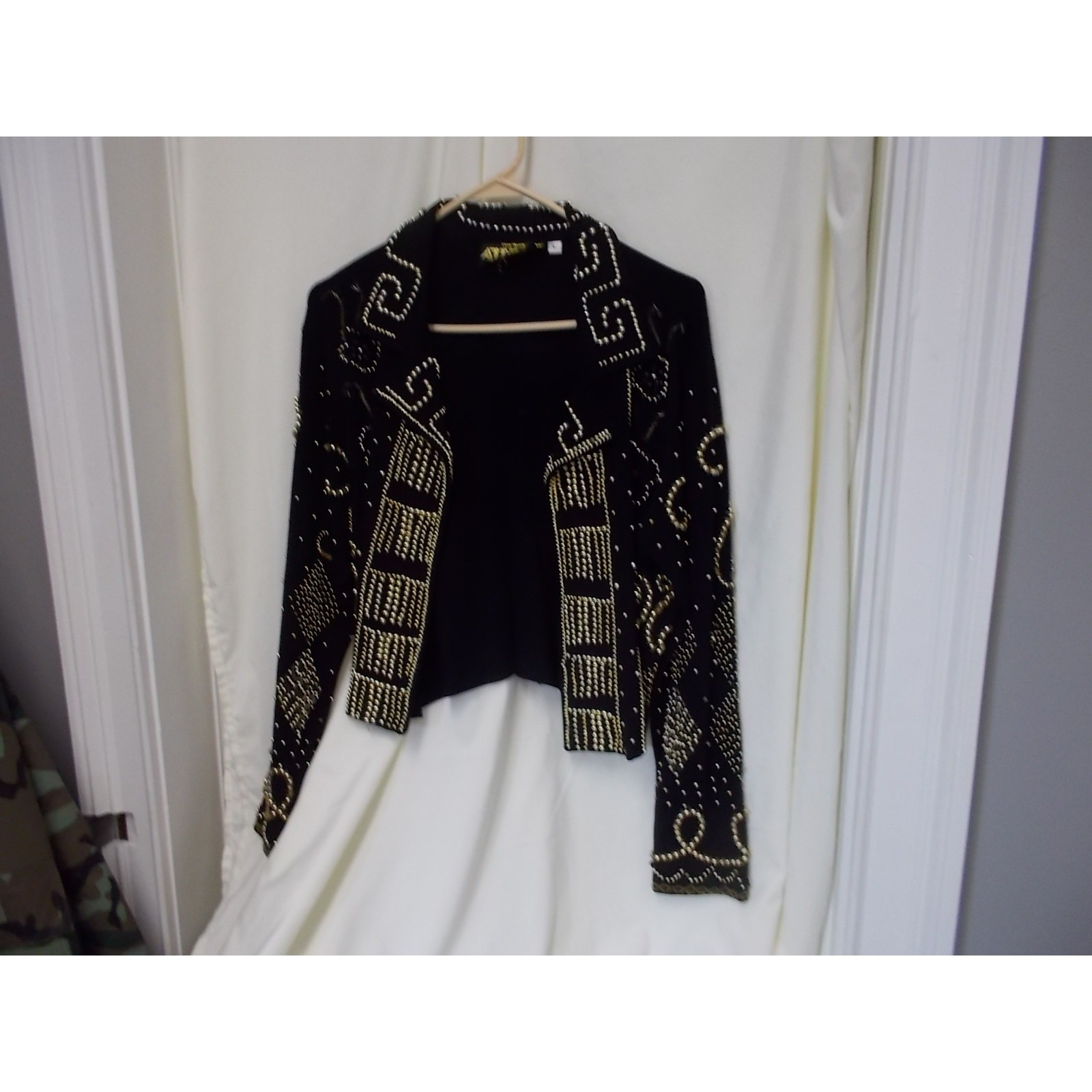 Attitudes by Debra Black Embellished Studded Beaded Open Front Jacket Large