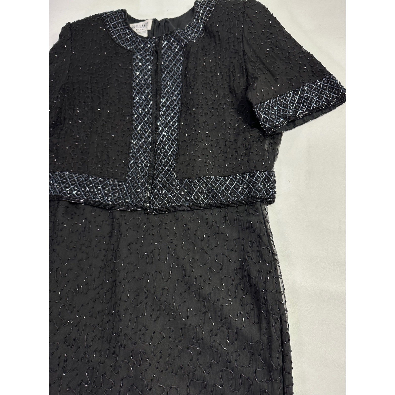 Brilliante by JA Black 100% Silk Beaded Maxi Dress Vintage 90s Formal Gown Sz M