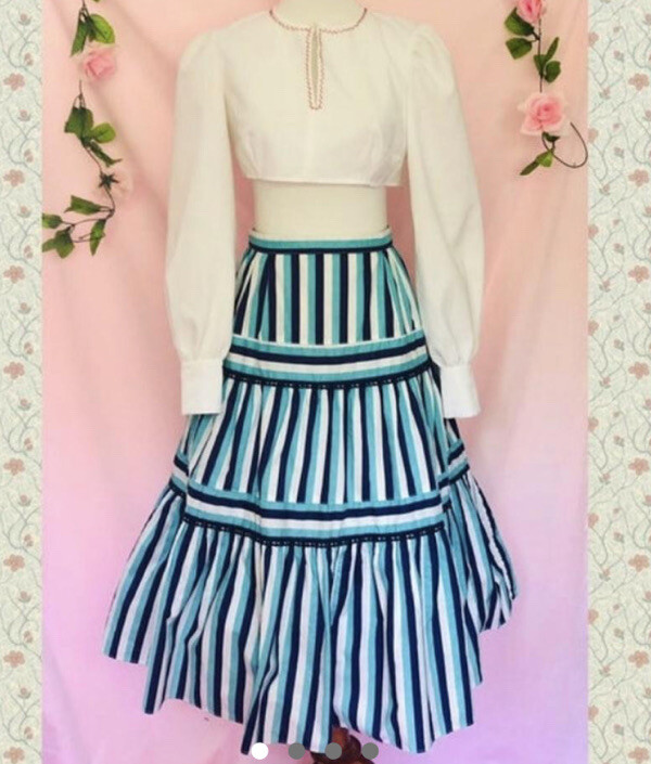 vintage 60s blue striped ruffle dirndl trachten skirt XS/S