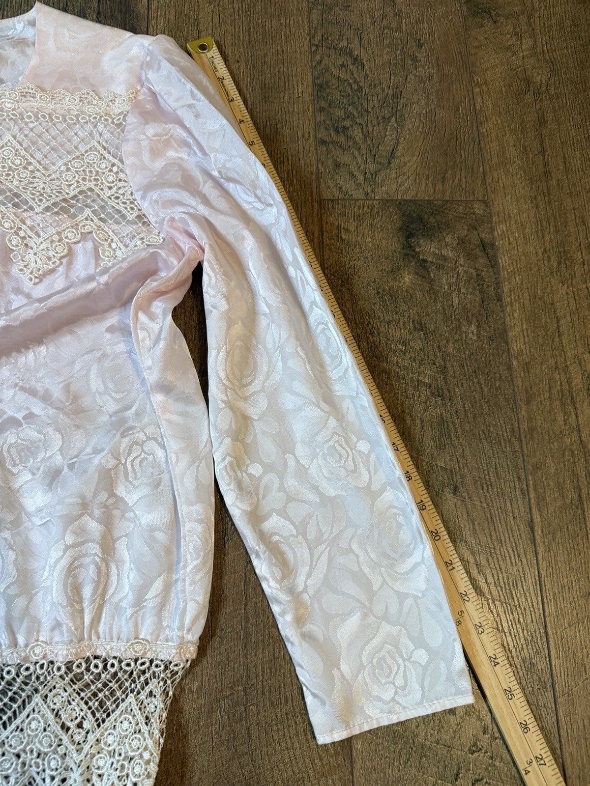 Vintage Satin Floral Pink Edwardian Lace Long Sleeve Blouse Sz 18 (XL)
