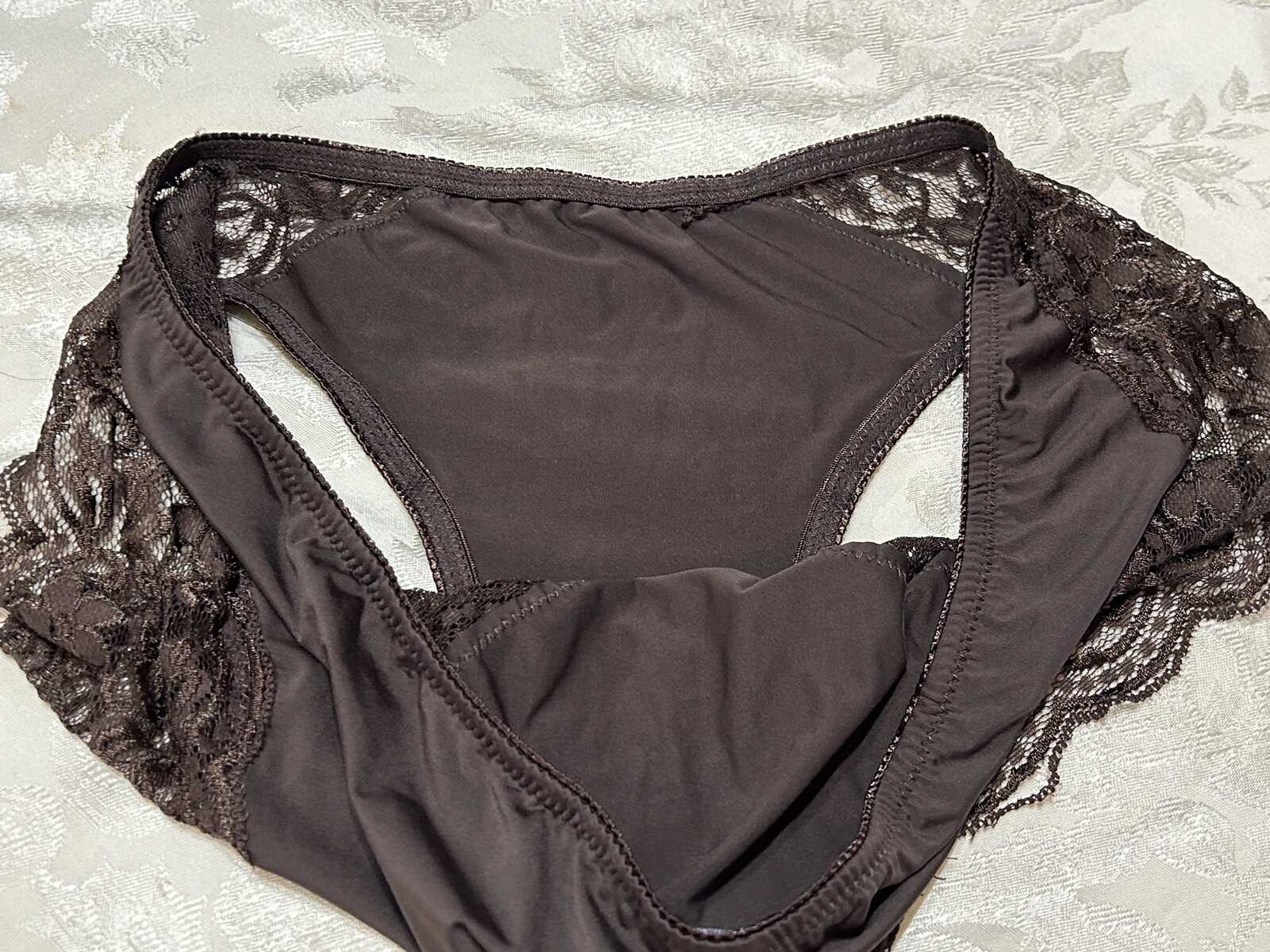Vtg Unbranded 170593X Sheer Lace Polyester Cheeky Hipster Sz 10 Brown Panties