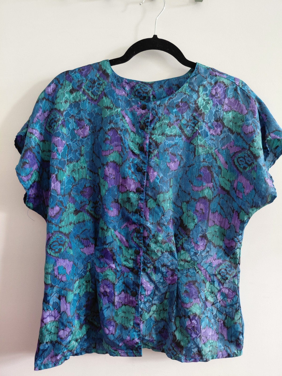 Vintage Women’s Blouse, Blue Purple and Green Abstract, missing size