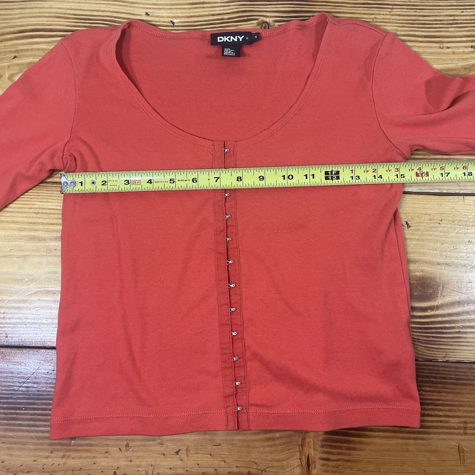 Y2K Vintage DKNY Top Shirt Size Small Cotton ORANGE Scoop Clasp Front Women’s