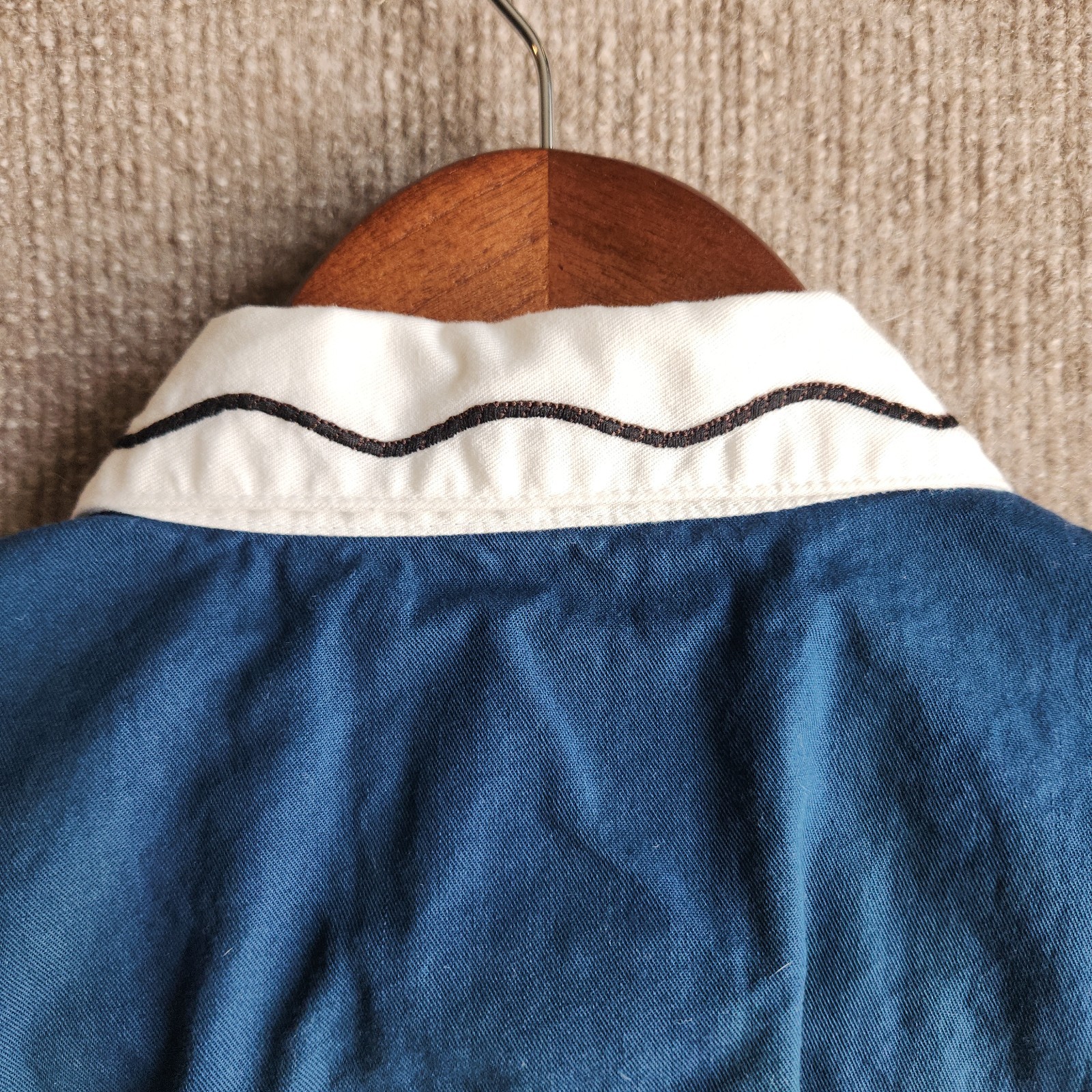 Vtg Wrangler Western Wear Women M Shirt Blue White Embroidered Contrast Yoke 90s