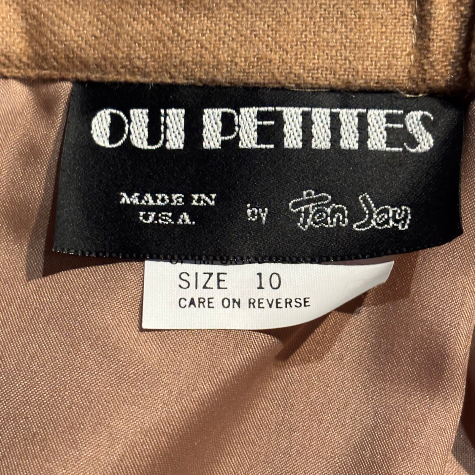 Oui Petites by Tan Jay Vintage 80s brown wool blend blazer skirt suit set sz 10P