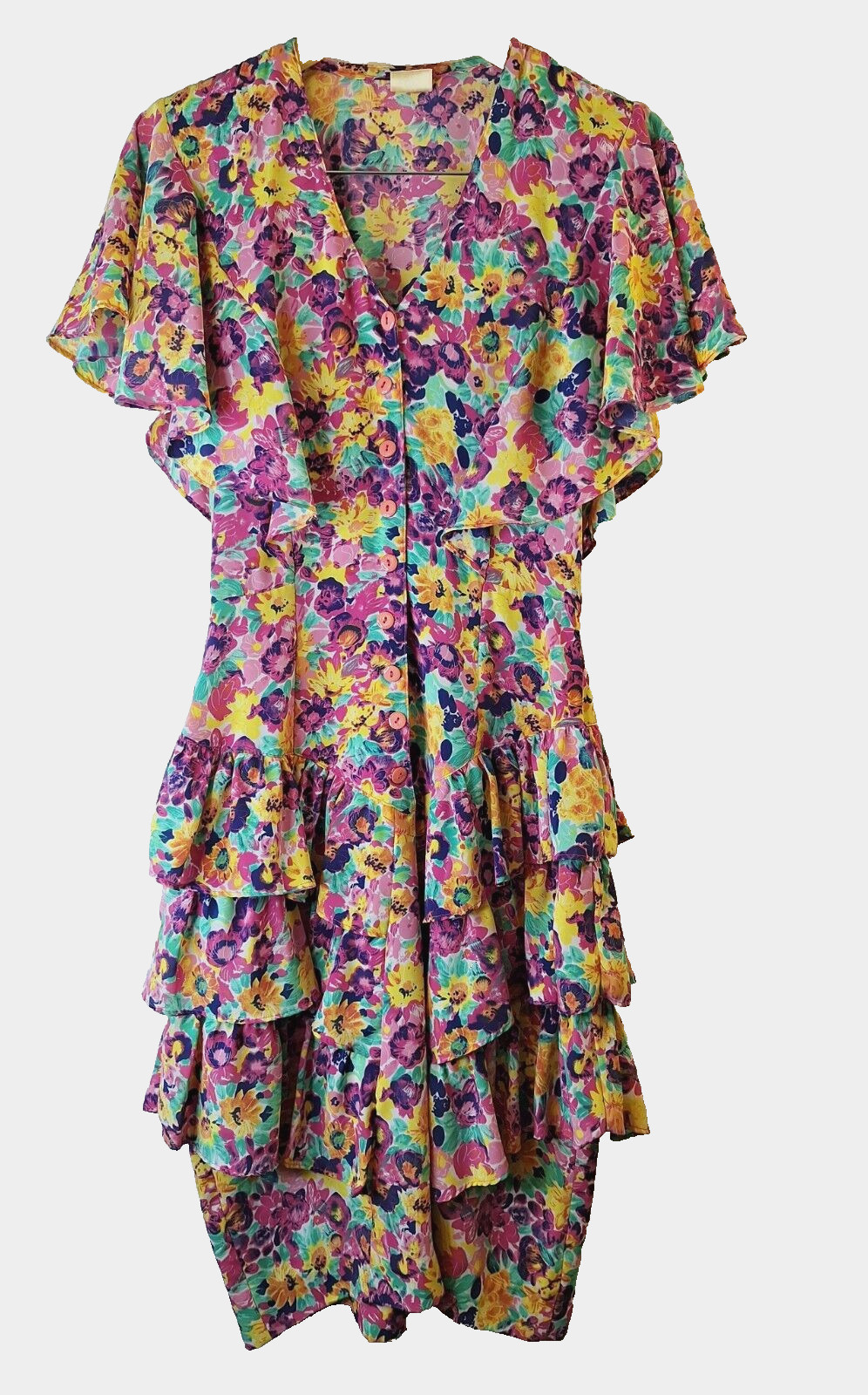 Vintage 80s Babydoll Dress Sz S Ruffles Cottage Peasant Old Money Made In USA