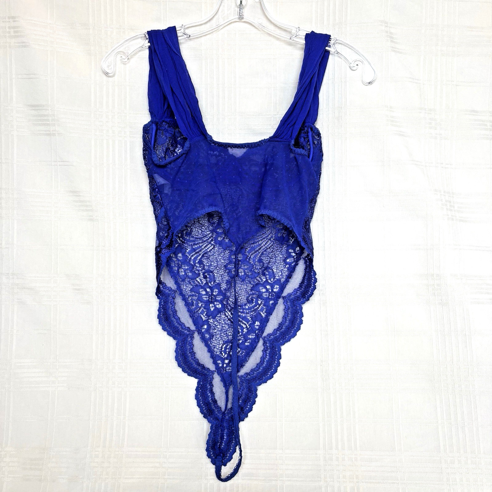 Vintage Victorias Secret Teddy Womens 34B Gold Label Blue Lace Thong Made in USA