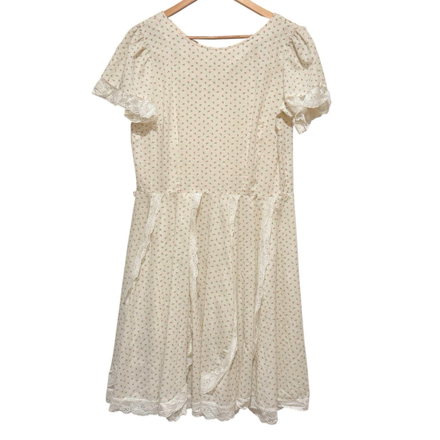 VTG Square Dance Dress Co Sz 18 Fit & Flare Midi Dress Cream Gold Floral Western