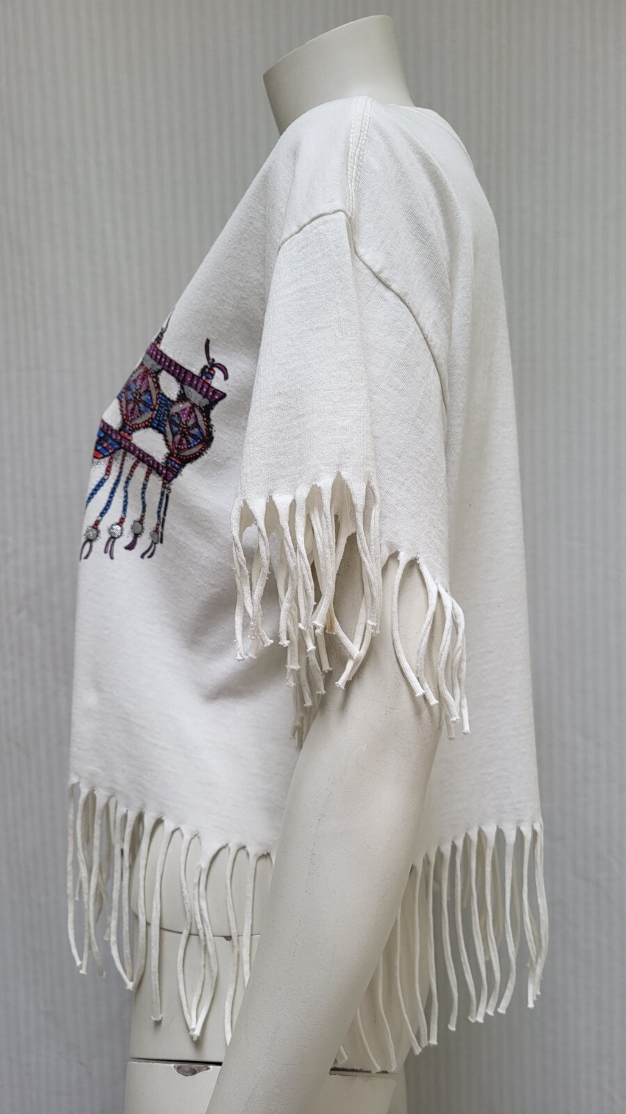 Vtg 80’s Native American Wolf Glitter Feather Alaska Fringe T Shirt – Sz M/L *B6