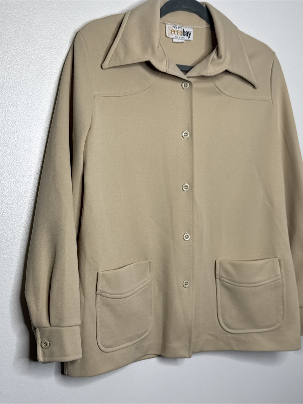 Vintage 70’s Ecco Bay Polyester Shirt Jacket Size 8 Tan