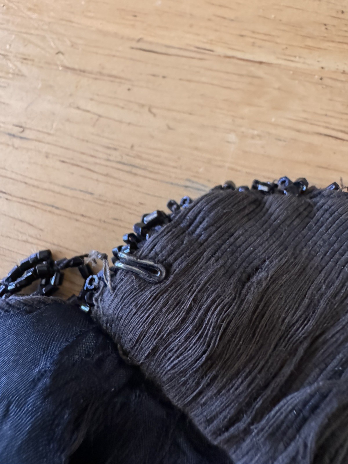 Antique Victorian Edwardian Black Beaded Silk Evening Capelet Shoulder Cape 1900