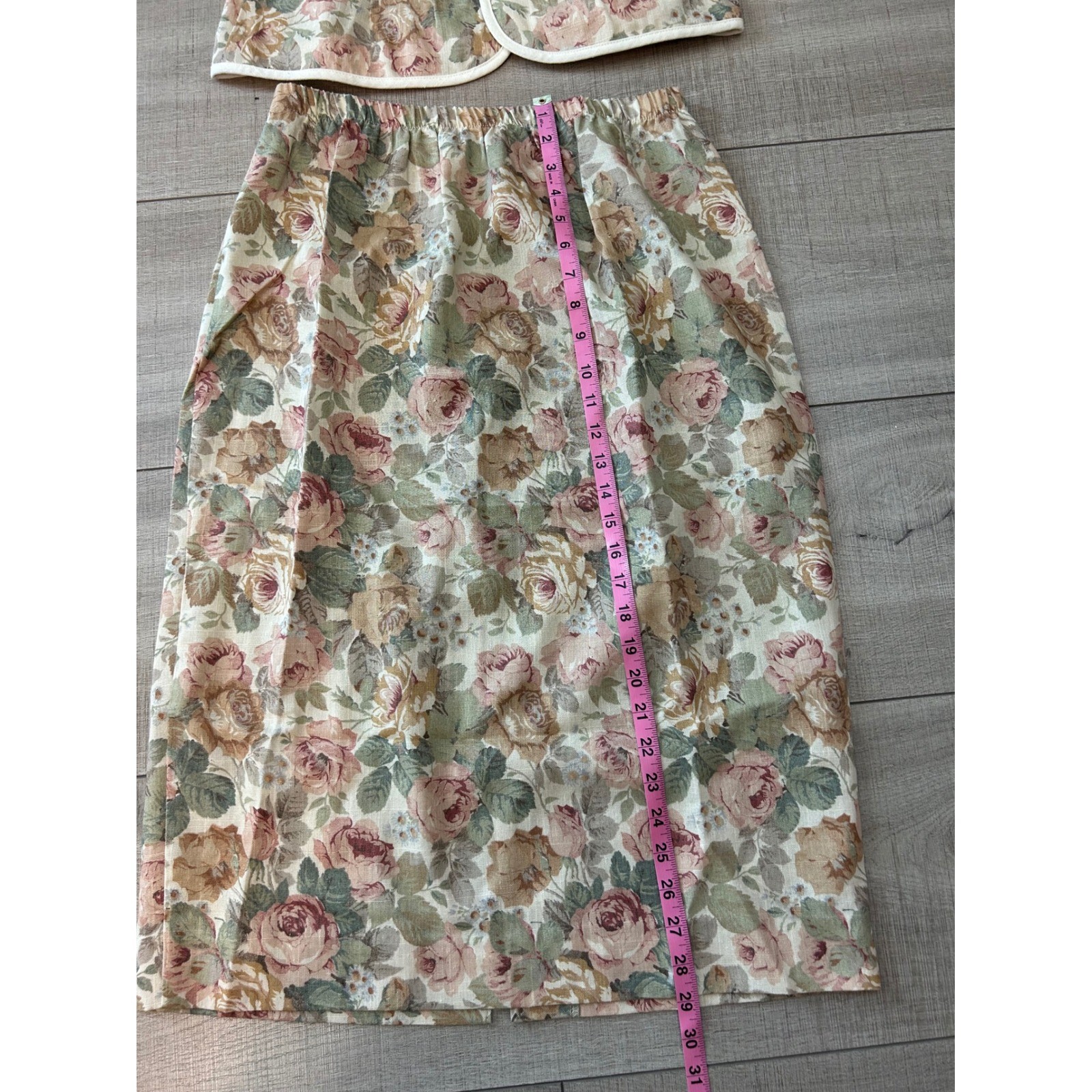 Vintage 90s Floral Skirt Set Cottagecore Rose Print Matching Two Piece Size 12