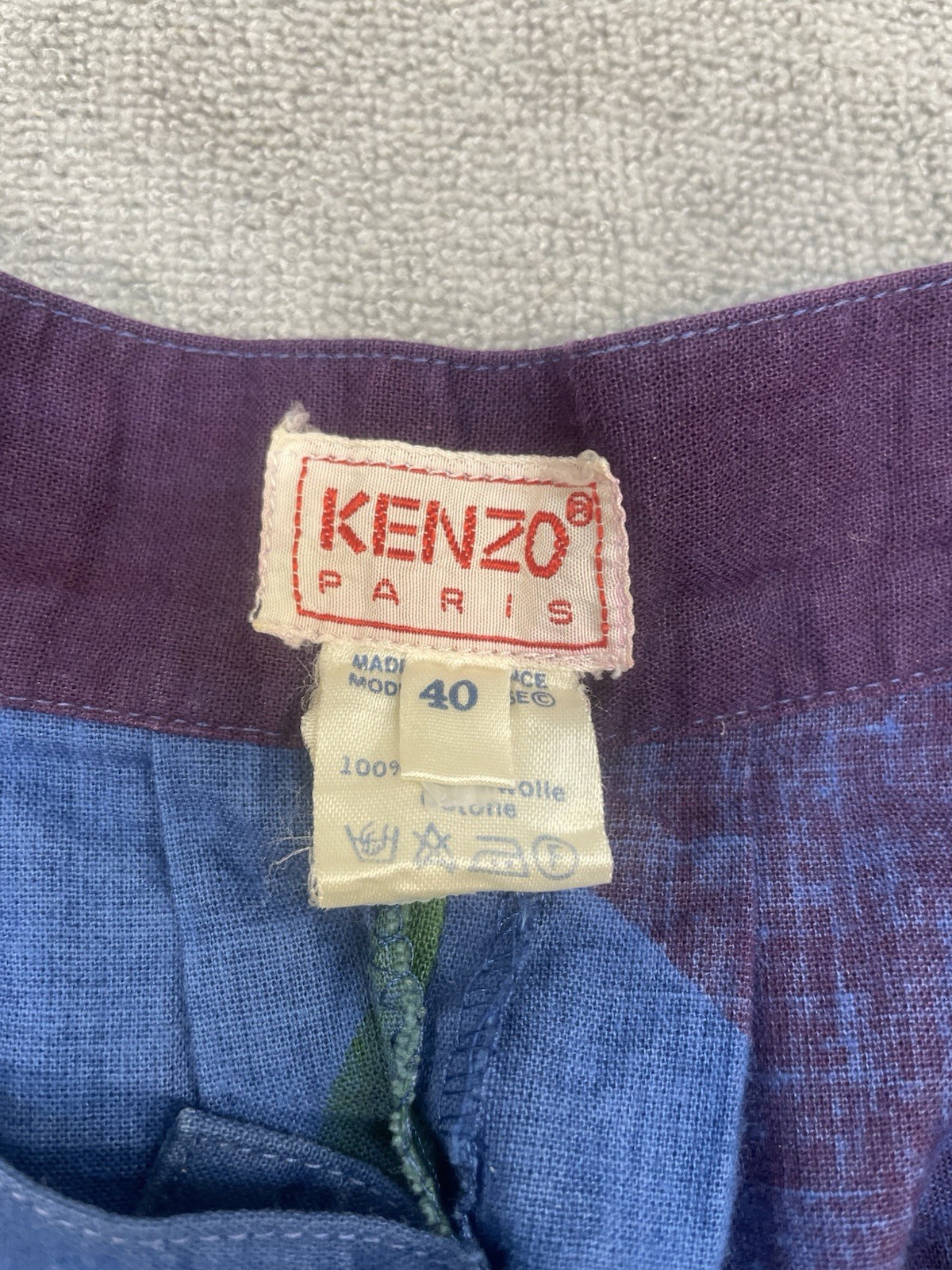 Vintage 1970s Kenzo Japan Blue Purple Green Abstract Harem Parachute Pants 26×30