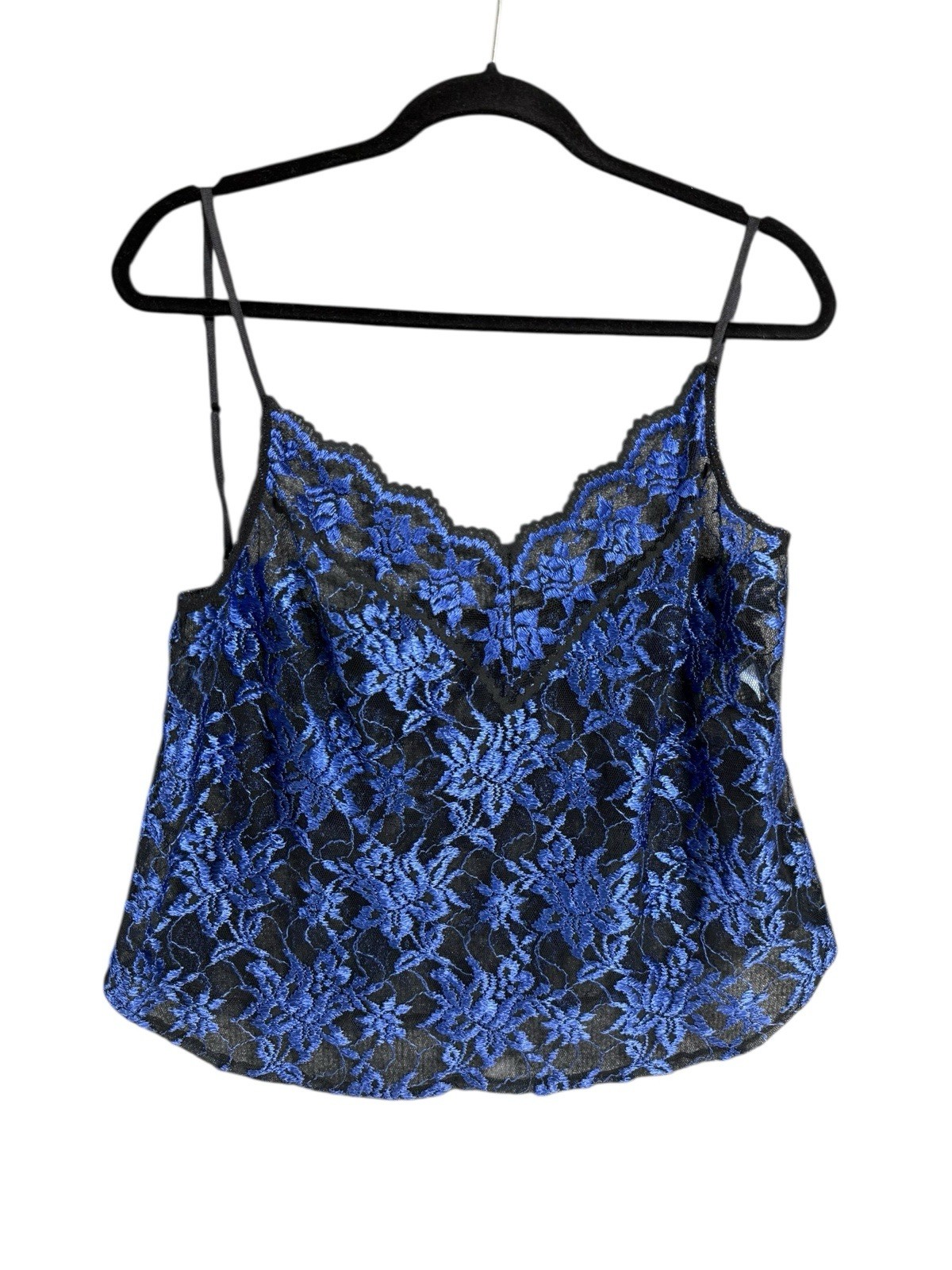 Vintage Lady Cameo Dallas Women’s Lingerie Size Large L Blue Black Lace Blouse