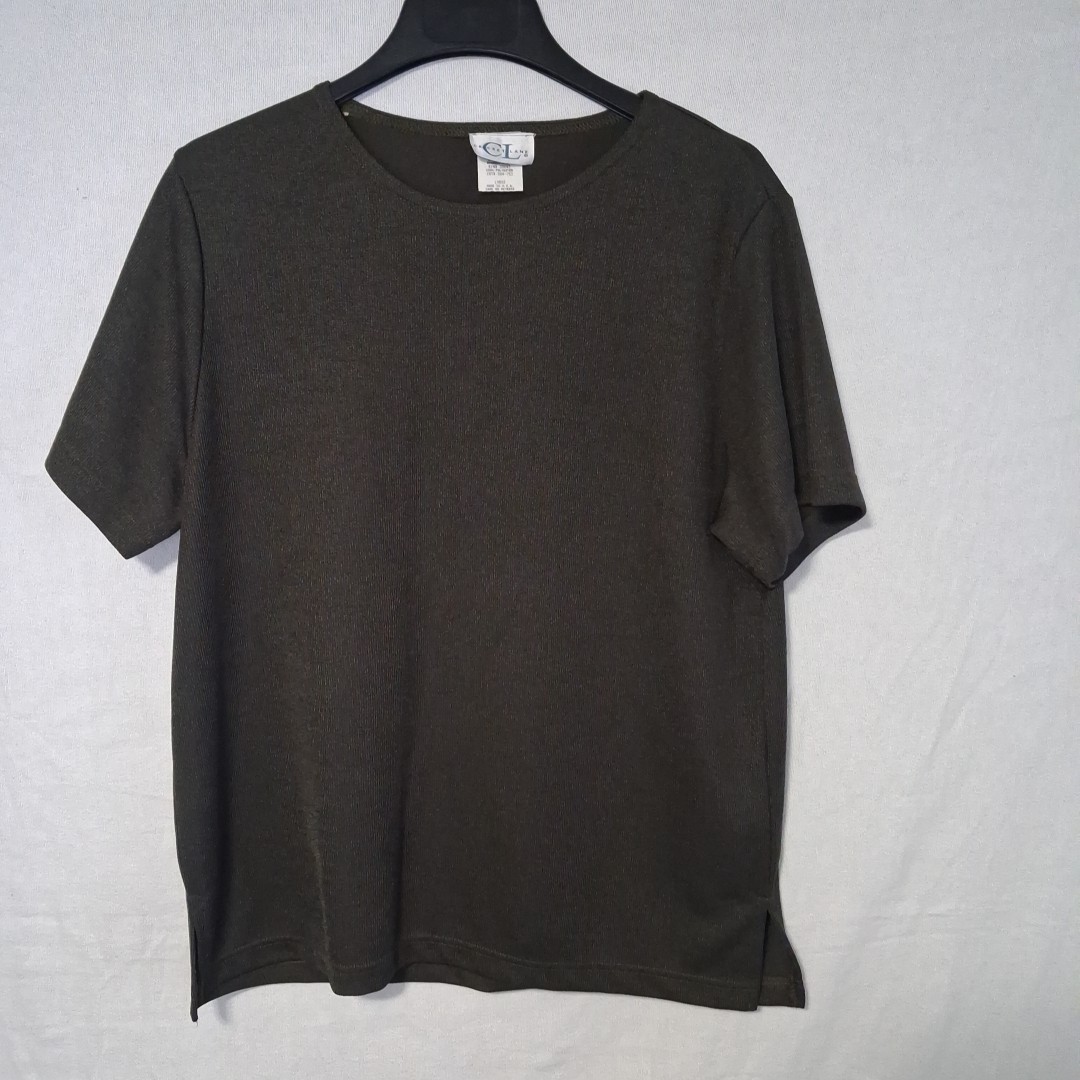 Cricket Lane Vintage 90s Ribbed Knit Shell Top Large Dark Olive Green USA Made