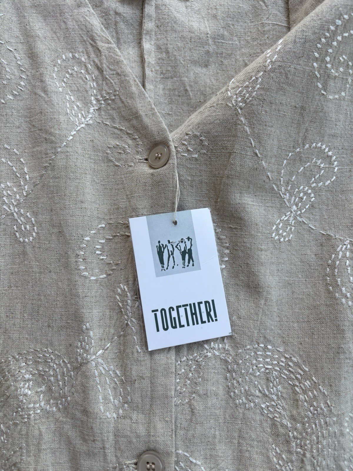 Vintage 1990s Linen/Cotton Embroidered Scalloped Hem Size 12 Padded Shoulder
