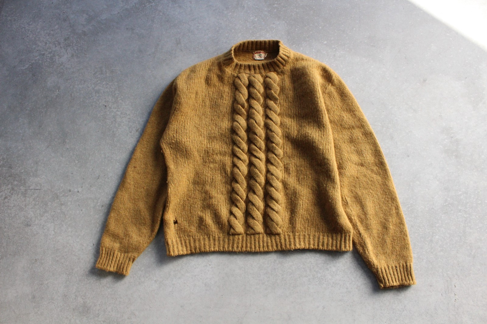 Vintgage 1950s Mcgregor Pub Shetlandwool mustard yellow knit sweater mens sz L